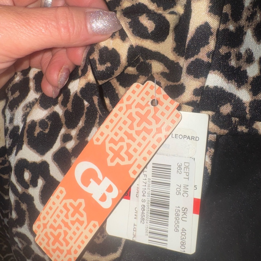 Gianni Bini Leopard-Print Satin Duster in Black Beige Cream - Picture 7 of 7